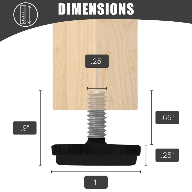 Project Patio 1/4-20 Adjustable Furniture Leg Leveling Feet Stainless Steel Screw-in Table and Chair Leveler Replacement Glides - 16 Pack - Image 3